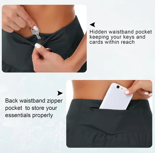 Vista 4 de THE GYM PEOPLE - Pantalones cortos deportivos de entrenamiento para mujer, con cintura alta, de secado rápido, con forro de malla y bolsillos