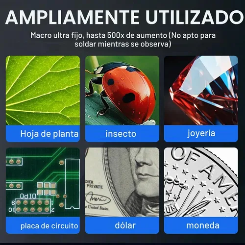Vista 6 de Lupa con microscopio digital de luz de mano 2.0 pulgadas IPS pantalla a color, lupa digital portátil 500x, microscopios Marco, 8 luces LED, USB