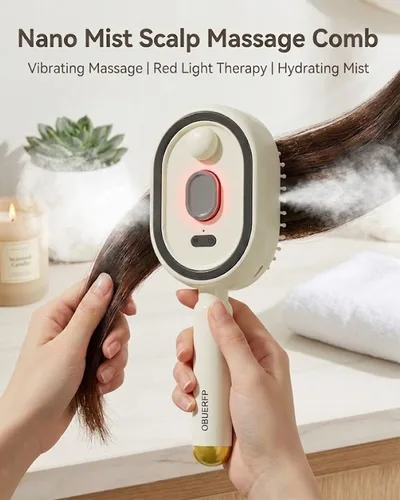 Vista 2 de Steam Hair Brush, 2 in 1 Electric Spray Detangling Comb, Hot Air Straightener and Flat Iron, Rechargeable Nano Mist Heated Salon Styling Tool, Anti