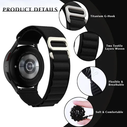 Vista 2 de Correa de nylon compatible con Samsung Galaxy Watch 7/FE/6/5 Pro 4 3/Watch 4 6 Classic/Active/Gear S2 S3 Frontier, correa de bucle deportivo de 20