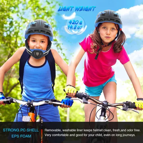 Vista 7 de Lixada Casco de bicicleta para niños, ajustable, desmontable, de cara completa, casco de ciclismo para niños, bicicleta, monopatín, scooter,