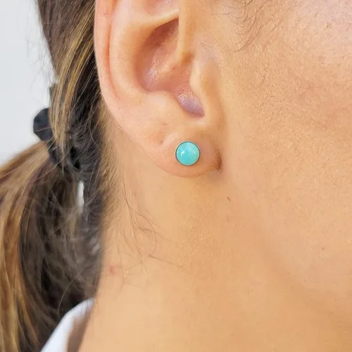 Vista 13 de Pendientes naturales de 0.236 in con chapado en oro blanco sobre plata de ley, bisel cabujón de piedras preciosas regalo de joyería para ella