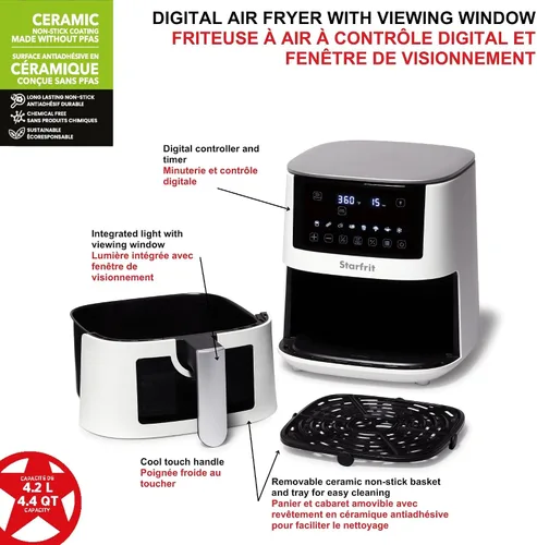 Vista 4 de Starfrit Freidora de aire digital, 4.2L, cerámica antiadherente, 1400W