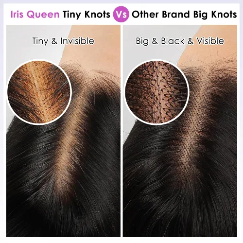 Vista 7 de Iris Queen 12A 16 pulgadas recto HD encaje frontal pelucas de cabello humano prearrancado Peluca de cabello de color negro virgen con encaje