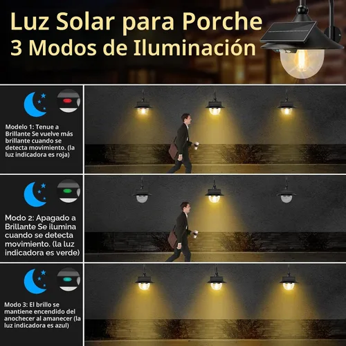 Vista 2 de Auzev Farolas Solares para Exteriores Luz Solar Retro de Granja con 3 Modos de Iluminación y Sensor de Movimiento, Montaje en Pared Impermeable