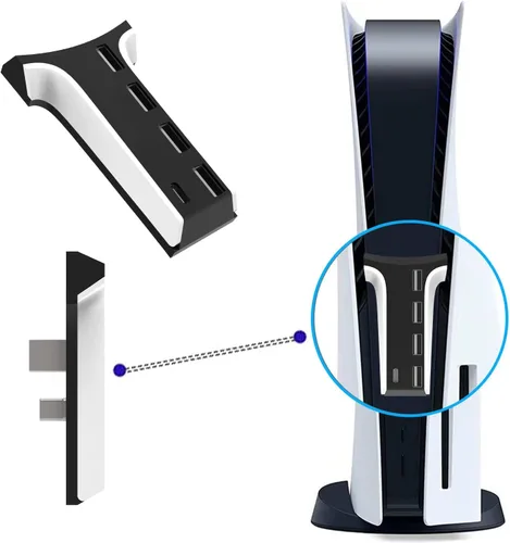 Vista 4 de Hub USB PS5 concentrador USB de 5 puertos para PS5 cargador USB de concentrador de expansión de alta velocidad USB para consola de juegos PS5 con 4