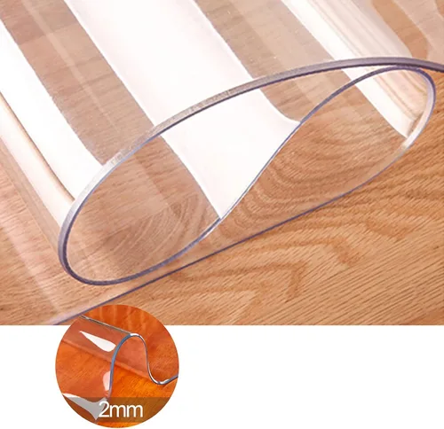 Vista 4 de Cubierta de mesa de plástico redonda de PVC, 0.079 in de grosor transparente, protector de mesa impermeable para comedor, hoja de plástico