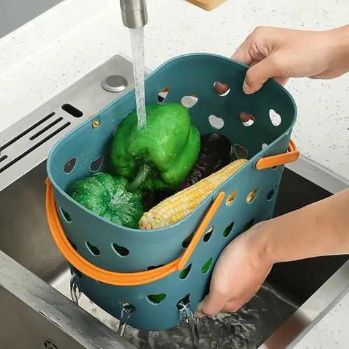 Vista 2 de Anyoifax Cesta portátil de almacenamiento de plástico con asa para ducha, organizador de caja para baño, despensa, cocina, dormitorio universitario