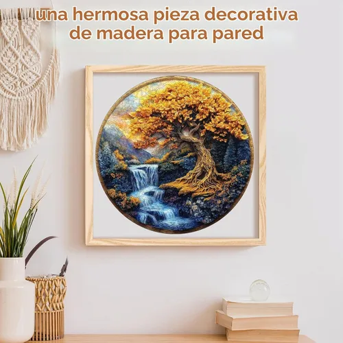Vista 7 de Qiuenisray Rompecabezas de madera para adultos, rompecabezas de árbol cascada de río 3d árbol 1