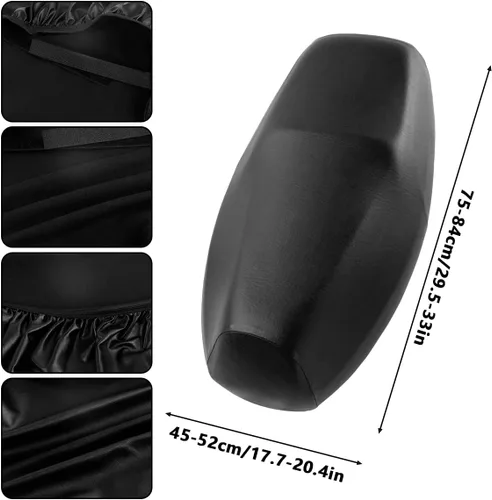 Vista 9 de Funda universal para asiento de motocicleta con elástico, cuero PU transpirable, funda impermeable para asiento para la mayoría de asientos de Negro
