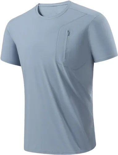 Vista 9 de Camisetas para hombre con bolsillo con cremallera, camiseta atlética de moda para gimnasio, fisicoculturismo, manga corta, cuello redondo liso