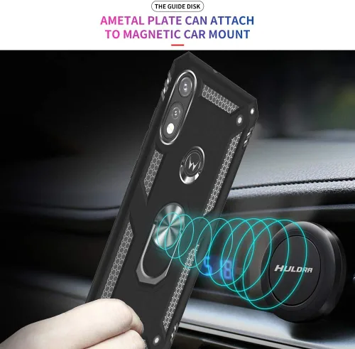 Vista 6 de Funda para Moto E Phone Case, Moto E con protector de pantalla HD, fundas protectoras de grado militar con anillo para Moto E 2020 (negro)