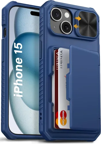 Vista 24 de Vihibii Funda para iPhone 13 Pro Max/iPhone 12 Pro Max con tarjetero (4 tarjetas) [bloqueo RFID] y cubierta de cámara deslizante, protección contra