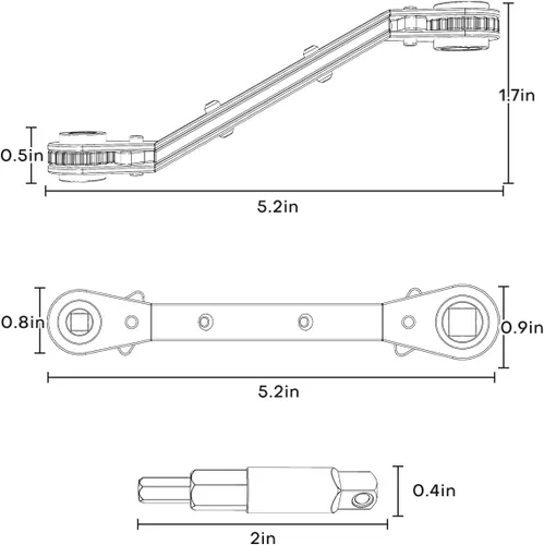 Vista 7 de Llave de Servicio HVAC, Llave de Trinquete Curva de Refrigeración 3/8" 1/4" 5/16" 3/16" Herramienta de Trinquete AC Ullnosoo con Adaptador de Boca