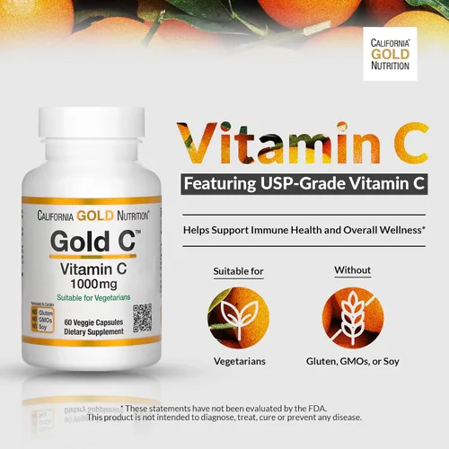 Vista 5 de California Gold Nutrition C, vitamina C, cápsulas vegetales de 1000 mg, 60