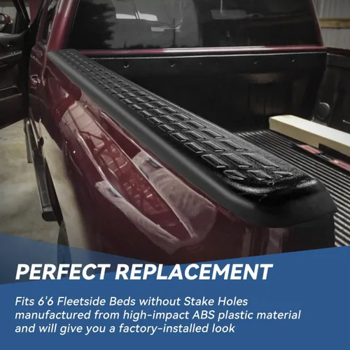 Vista 5 de [Agujeros sin estaca] Par de tapas de rieles de cama trasera Stepside compatibles con Silverado Sierra 1500 2500 2500HD 3500HD 6'6" Fleetside Bed