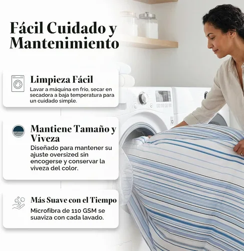 Vista 9 de Juego de edredón costero individual XL con 1 funda de almohada, ropa de 1 - Rayas costeras azules
