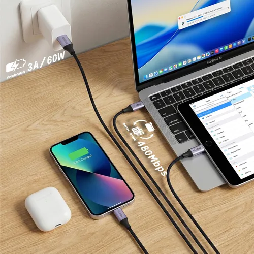 Vista 2 de Cable de carga rápida de nailon trenzado USB A a USB C de 3 pies, compatible con iPhone 17/17 Pro/16e/16 Plus/15 Pro/15, Samsung Galaxy
