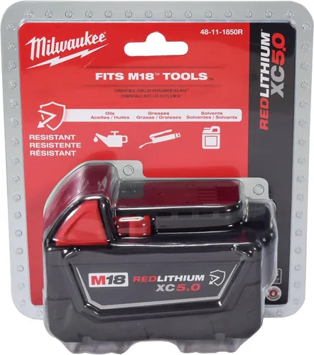 Vista 2 de Milwaukee 48-11-1850R M18 18V 5Ah XC Batería resistente de capacidad extendida, paquete de 2 (48-11-1850Rx2)