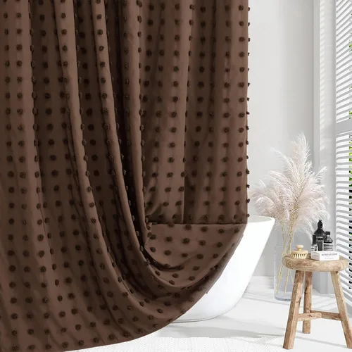 Vista 16 de Siiluminisoy Cortina de ducha pequeña bohemia de tela tejida, bonita cortina de ducha beige, 36 x 72 pulgadas, con pliegues mechonados, floral