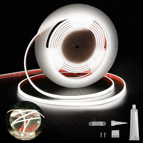 Vista 8 de dephen Tira de luces LED COB para exteriores de 16.4 pies, DC24 V 4000 K, 528 LEDS/m, IP67 impermeable cortable con cinta 3M para el hogar, balcón