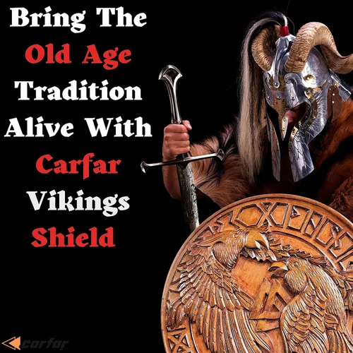 Vista 3 de Carfar Vikings medievales hechos a mano para adultos tamaño de 24 pulgadas escudo de guerrero hecho a mano madera natural y hierro juego de batalla