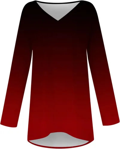 Vista 4 de DPTALR Camisetas de manga larga para mujer, con estampado de corazón, holgada, con dobladillo con volantes, ligera, de manga larga