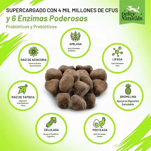 Vista 3 de Deley Naturals Probióticos masticables para perros – 4 mil millones de UFC probióticos para perros, prebióticos, enzimas para la digestión