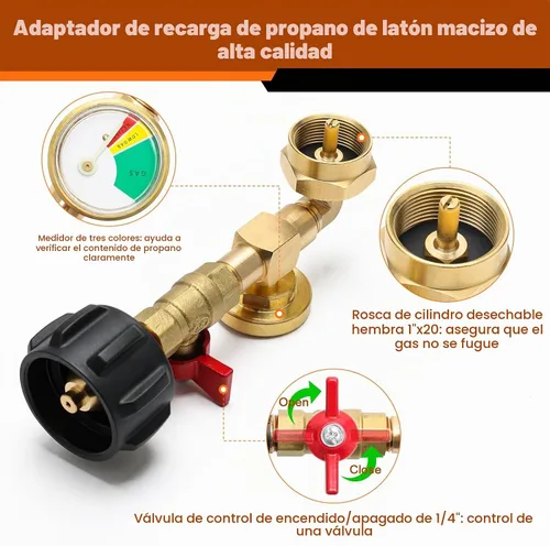Vista 2 de 1+5 Adaptadores de Recarga de Propano para Tanque de 1 Libra, Adaptador de Codo de Recarga de Propano Luxiv 1P con Medidor y Válvula, 4 Tapas