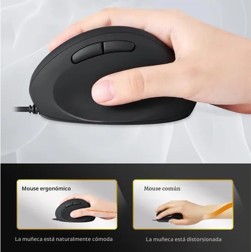 Vista 4 de Ratón ergonómico con cable, ratón vertical óptico con 3 ajustables 800/1200/1600, 6 botones USB ratón de computadora
