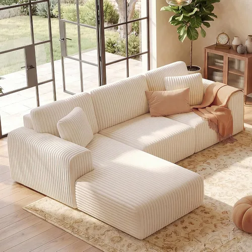 Vista 10 de Sofás seccionales sin estructura de 106 pulgadas para sala de estar, sofá modular en forma de L con asiento profundo de gran tamaño con chaise Beige