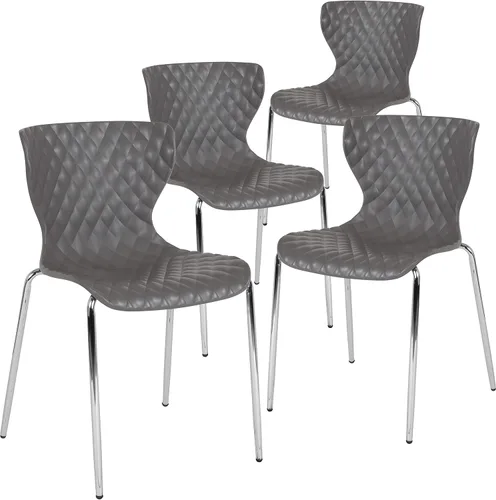 Vista 17 de Flash Furniture Lowell Silla apilable de plástico negro con asiento en cascada