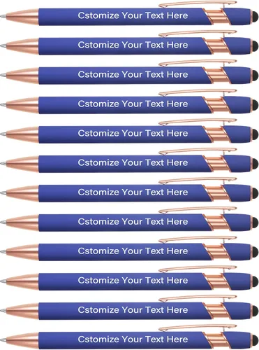 Vista 13 de Kingluu 12 bolígrafos personalizados con punta de lápiz capacitivo, grabado gratis, tinta negra, bolígrafo personalizado con tu nombre, logotipo