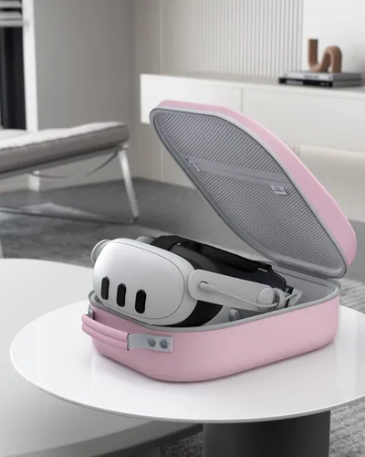 Vista 2 de Aubika Carrying Case for Meta Quest 2 Quest 3Pico 4Vision Pro, Compatible with EliteBattery Headset Strap Accessories, Hard Travel Case - Pink