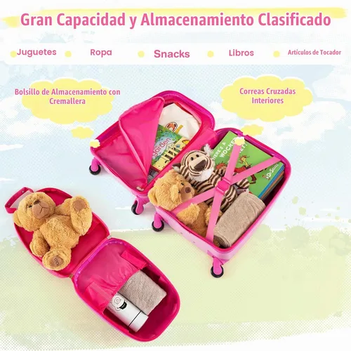 Vista 6 de GYMAX Juego de equipaje de mano para niños, maleta con ruedas de 12 y 16 pulgadas, 2 piezas Pony Corona