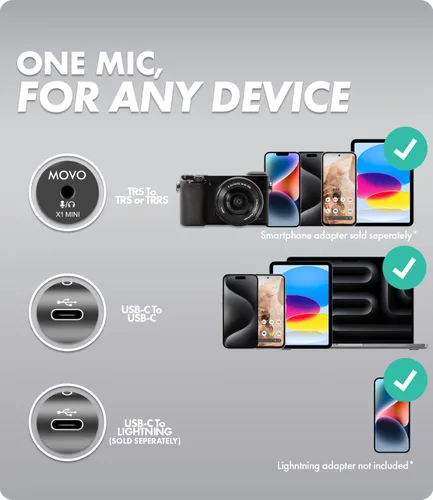 Vista 5 de Movo X1-Mini - Micrófono de video tipo escopeta para cámara - Micrófono de cámara analógico/digital de 3.5mm/USB-C supercardioide para DSLR, iPhone