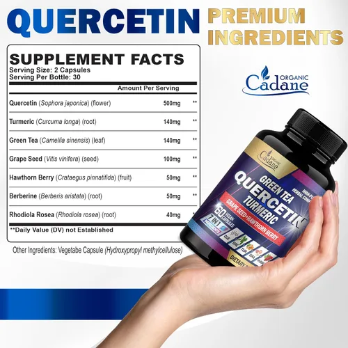 Vista 5 de Organic Cadane Suplementos de quercetina - 60 cápsulas de superalimentos