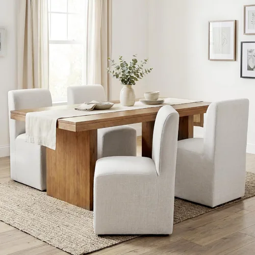 Vista 11 de DUHOME Silla de comedor tapizada con ruedas, sillas de comedor modernas de lino con ruedas para comedor, dormitorio, sala de lectura, sala de estar