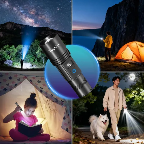 Vista 9 de Paquete de 2 linternas recargables, linterna súper brillante de alto lúmenes 9900LX, 5 modos con zoom linternas con pantalla digital LCD, potentes