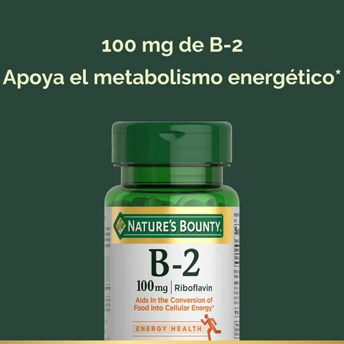 Vista 3 de Nature's Bounty Vitamina B, vitamina B-2 de 100 mg como suplemento de riboflavina, ayuda al metabolismo energético, 100 tabletas recubiertas
