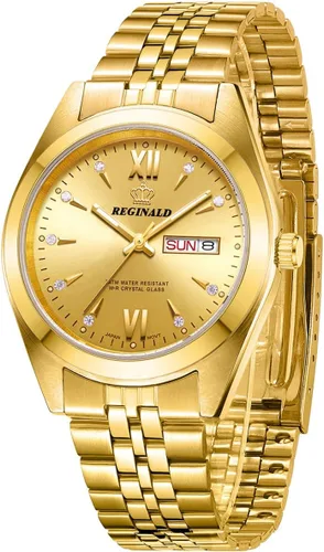 Vista 4 de PASOY Fashion Men's All Gold Watch Unisex Diamonds Steel Ultra Thin Case Quartz Silver Roman Date Week Wrist Watch 37mm oro reloj de pulsera