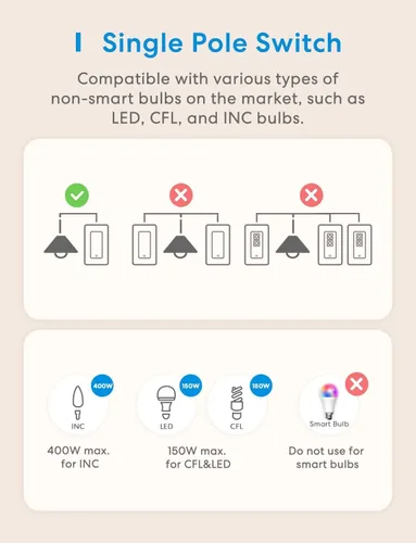 Vista 6 de meross Interruptor de luz inteligente compatible con Apple HomeKit, Siri, Alexa, Google Assistant y SmartThings, interruptor de luz Wi-Fi de 2.4