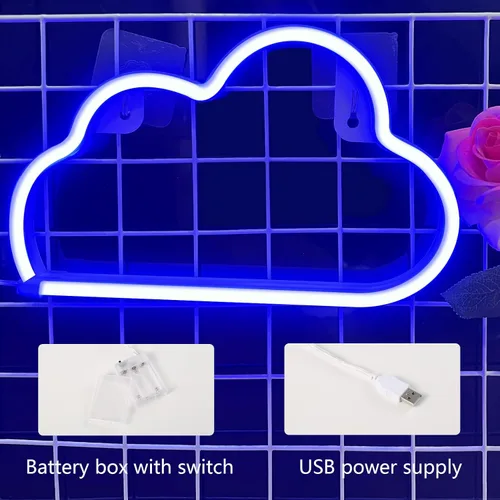 Vista 6 de Luz de neón LED en forma de nube para decoración de pared, luces de pared en forma de nube con alimentación por batería o USB para habitación Azul