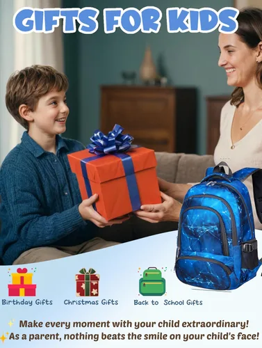 Vista 3 de BLUEFAIRY Mochila para niños y niñas, bolsas escolares para escuela secundaria, bolsas de libros para adolescentes, Azul celeste, Computadora