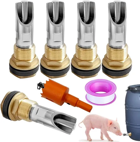 Vista 9 de Joywayus 3 bebederos automáticos de acero inoxidable para pezón de cerdo + 3 conectores de tanque de agua de latón para mamparo + 1 kit de abridor
