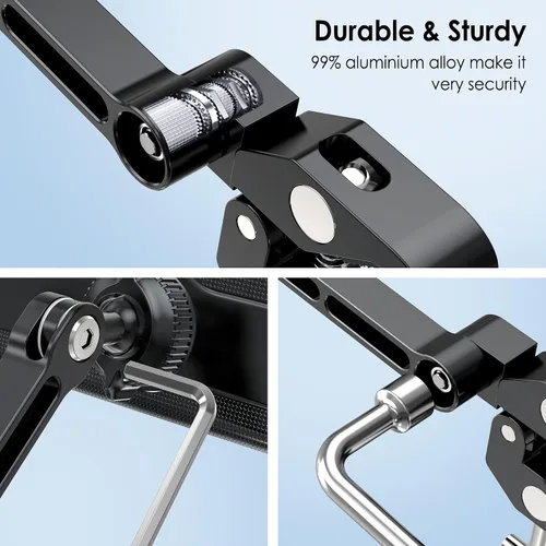 Vista 2 de Soporte de Tablet de Aluminio con Abrazadera para Bicicleta Giratoria, Bicicleta Estacionaria, Cinta de Correr, Carriola para Interior, Peloton