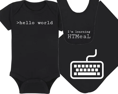 Vista 14 de >hello world - Techie Baby Onesie - Sombrero - Manta - Combinaciones de paquete de babero