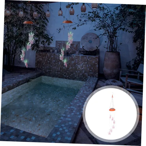 Vista 8 de Yardwe Campana de viento solar luces decorativas solares exteriores luces solares patio trasero colgante decoración escultura decoración al aire