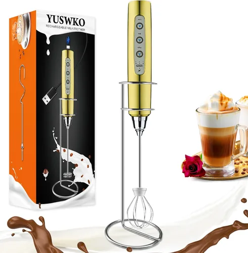 Vista 21 de YUSWKO Baby Blue - Varita espumadora de leche de mano para café, batidor eléctrico recargable con 3 cabezales, 3 velocidades, mezclador de bebidas