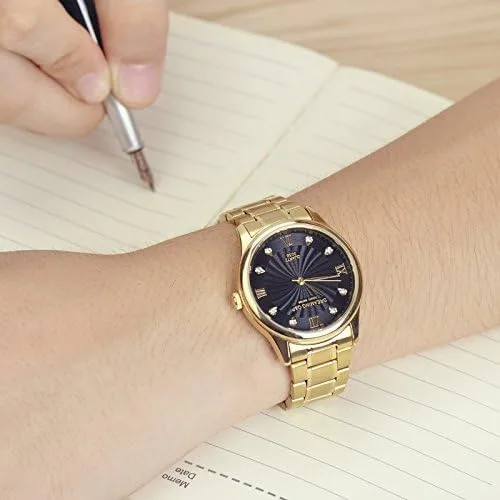 Vista 7 de Reloj pulsera IP chapado en oro, dial numérico romana de acero con estrás para hombre 003